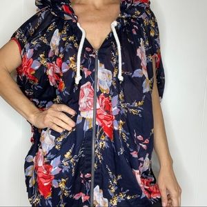 Zimmermann Floral Top Hoodie Zipper Up Sz 0 Oversized Fit